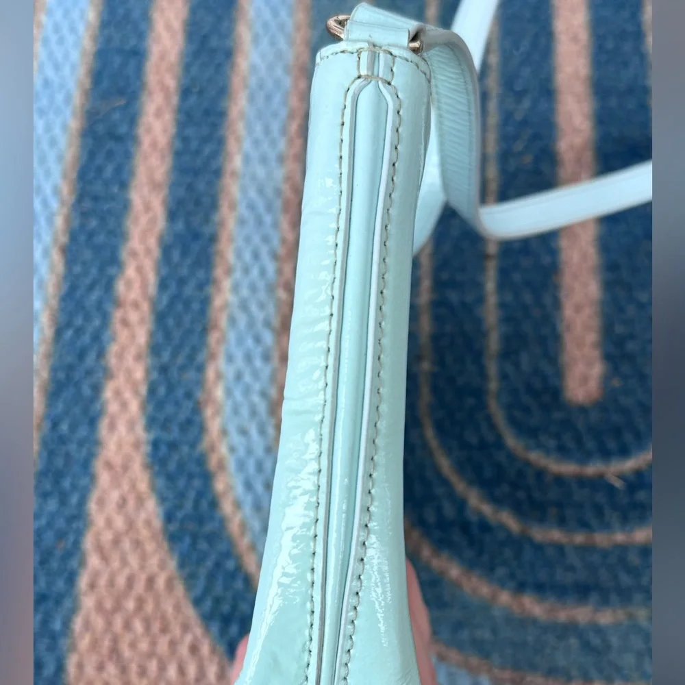 Kate Spade Light Blue Patent Leather Crossbody Bag Zippered Robin’s Egg Mint